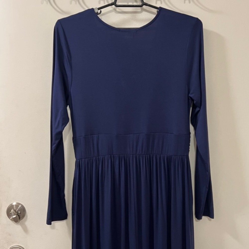 Nwt Ouges Womens Navy Blue V-Neck Wrap Waist Long… - image 4